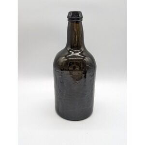 Antique Black Glass Mallet Bottle Olive Green 3 Piece Applied Thick Deep Pontil